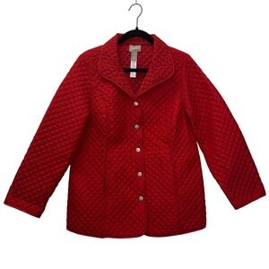 Chico's Reversible Quilted Jacket Red Diamond Pattern Button Front Size 1/ US 8‎